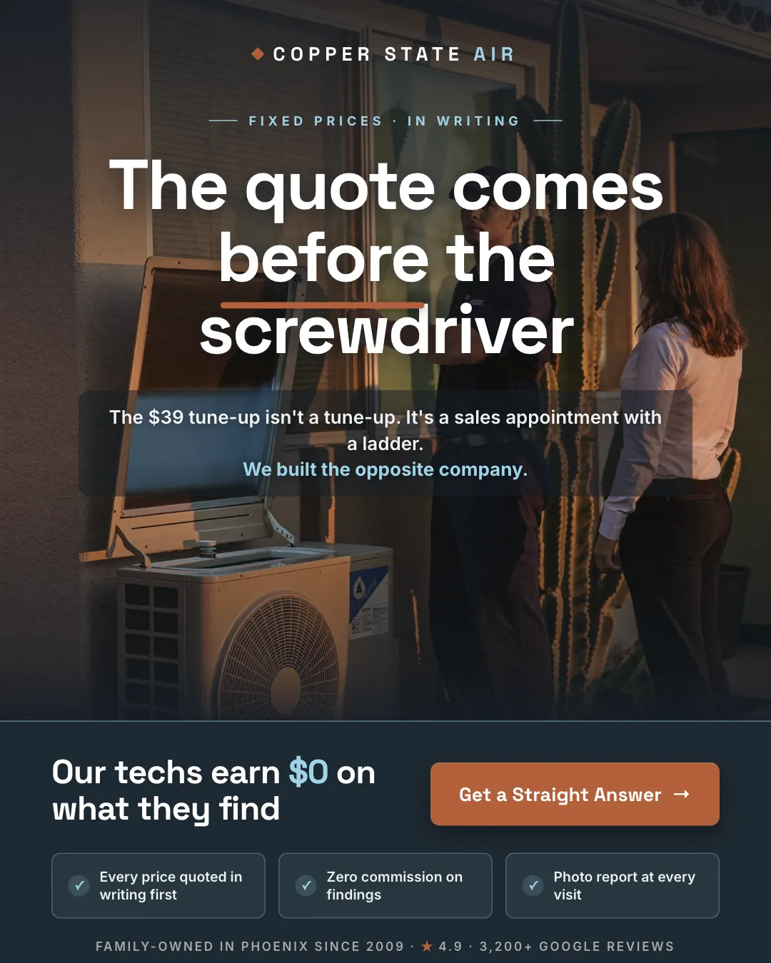 Copper State Air ad creative — Our techs earn $0 on what they find