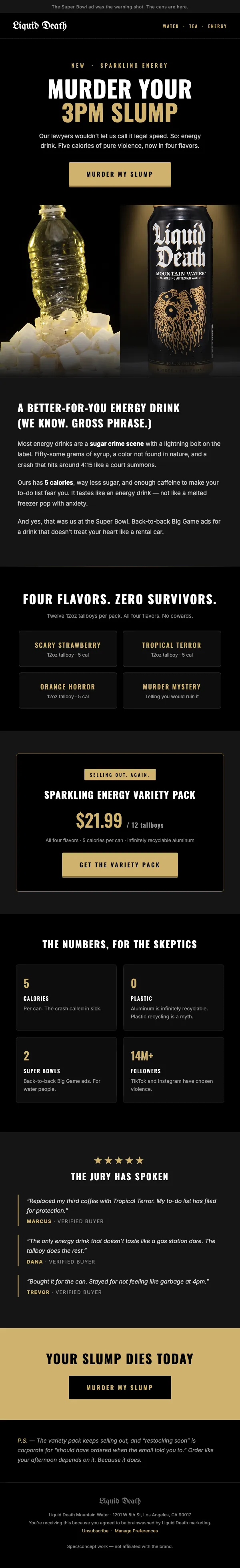5 calories of pure violence — Klaviyo email render