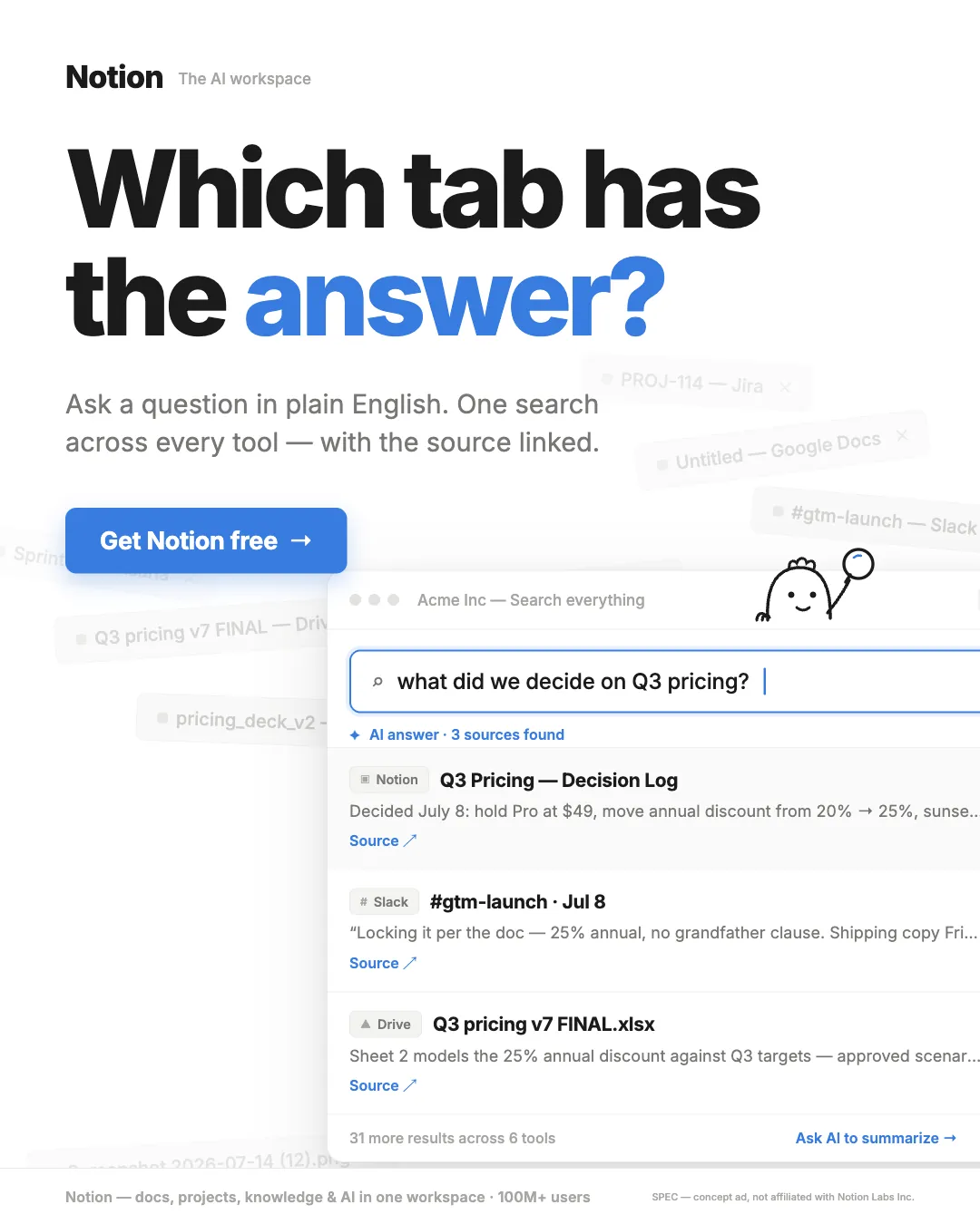 Notion ad creative — One search across every tool