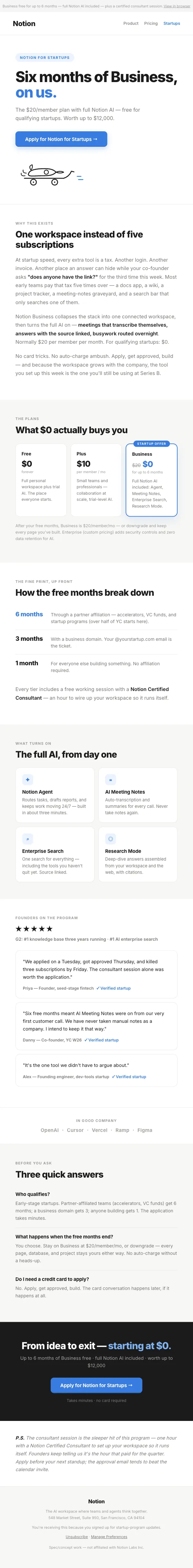 Six months of Business, free. Up to $12,000. — Klaviyo email render