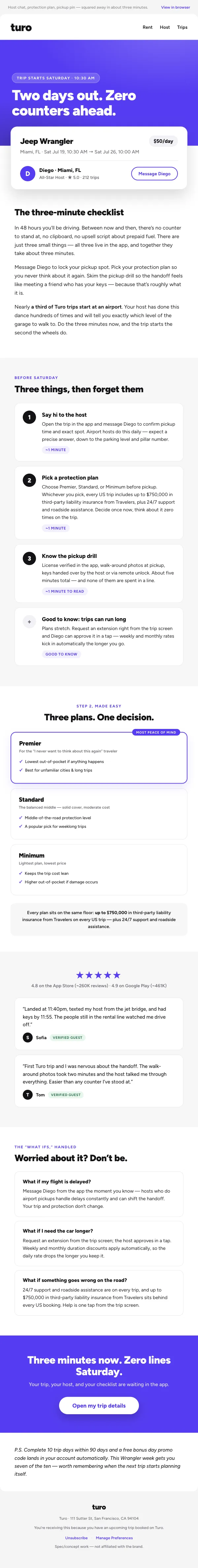 48 hours out: the 3-minute pre-trip checklist — Klaviyo email render